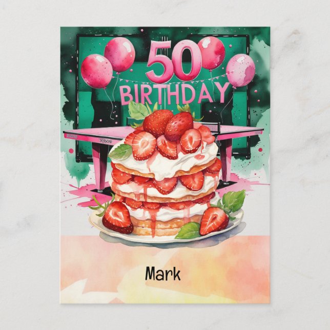 Ping Pong 50. Geburtstag mit Cake Postkarte (Vorderseite)