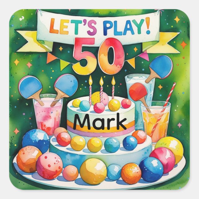 Ping Pong 50. Geburtstag Quadratischer Aufkleber (Vorderseite)