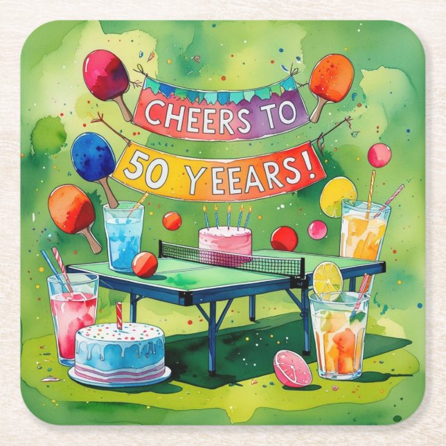 Ping Pong 50. Geburtstag Rechteckiger Pappuntersetzer (Vorderseite)
