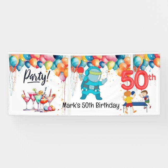 Ping Pong 50. Geburtstagsparty Banner (Horizontal)