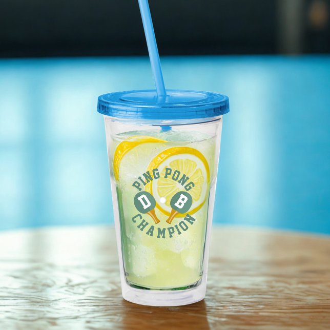 Ping Pong Champion Personalisiert Acrylic Tumbler Acryltrinkbecher (For the Ping Pong Champion in your life. Just add their initials on the paddles and name on the back)