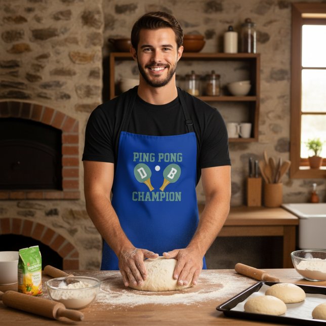 Ping Pong Champion Tischtennis Player Blue Schürze (Add your initials to this fun Ping Pong Champion Apron)