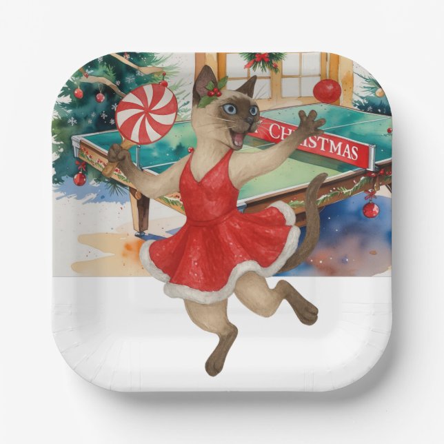  Ping Pong Christmas themed for Siamese Cat lovers Pappteller (Vorderseite)
