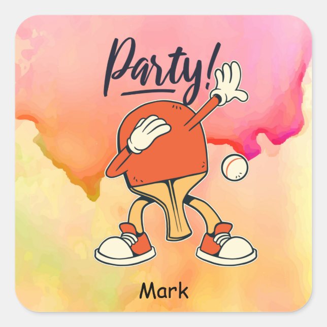 Ping Pong Dabbing Tischtennis Party lustig Quadratischer Aufkleber (Vorderseite)