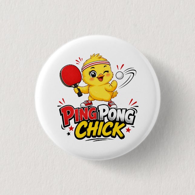 Ping Pong Huhn Süßes Tischtennis Design Button (Vorderseite)