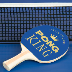 PING PONG KING Name Editable Blue Gold 2-seitig Tischtennis Schläger