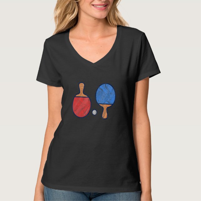 Ping Pong Paddle Ball Table Tennis Player Distress T-Shirt (Vorderseite)