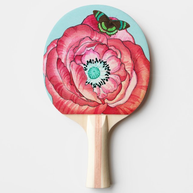 PING PONG PADDLE ORANGE POPPY AND BUTTERFLY TISCHTENNIS SCHLÄGER (Vorderseite)
