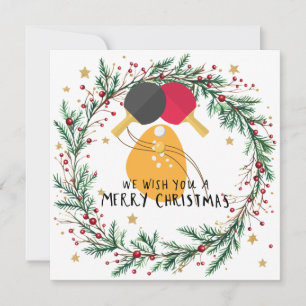 Ping Pong Paddle und Ball mit Weihnachtsrahmen Feiertagskarte