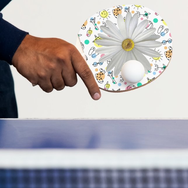 Ping Pong Paddle White Daisy Blume Tischtennis Schläger (InSitu)
