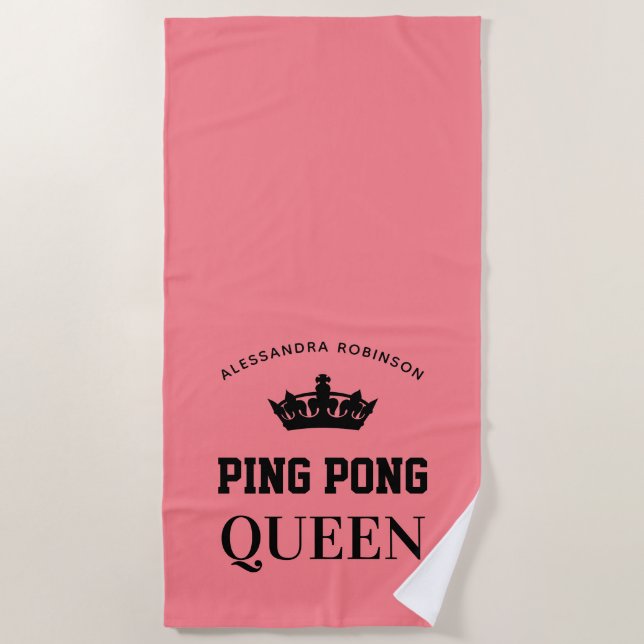 Ping Pong Queen Name personalisiert Strandtuch (Vorderseite)