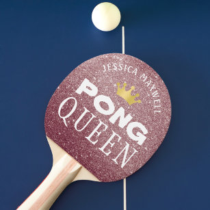 PING PONG QUEEN Personalisierte Rose Gold Glitzer Tischtennis Schläger