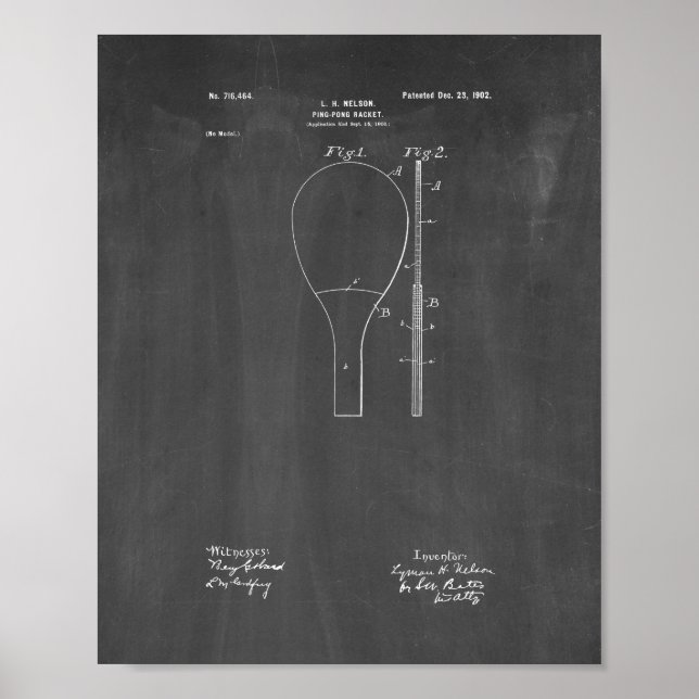 Ping-Pong-Racket-Patent - Chalkboard Poster (Vorne)