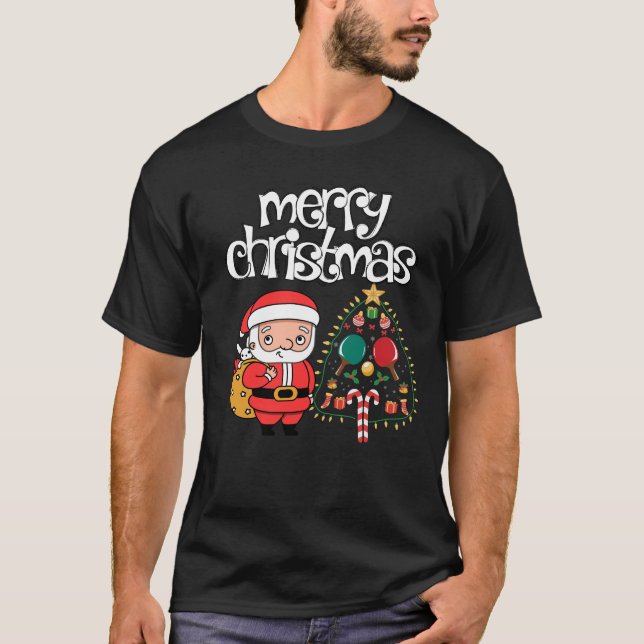 Ping Pong Table Tennis Christmas with Santa Claus T-Shirt (Vorderseite)