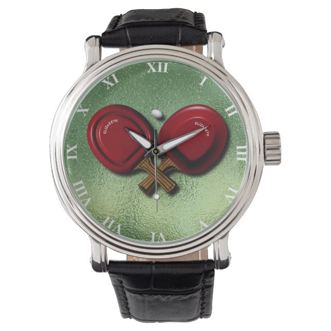 Ping Pong Tischtennis Paddle mit Oval Ball Armbanduhr (Vorderseite)