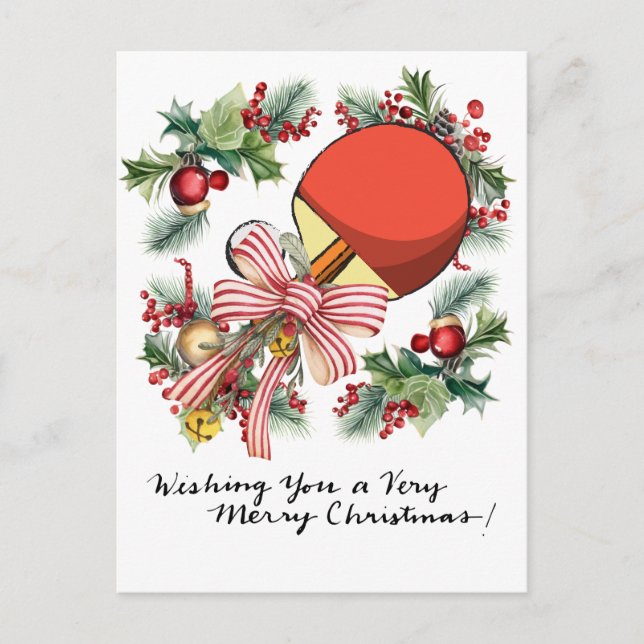 Ping Pong Weihnachts-Tischtennis-Spieler Feiertagspostkarte (Vorderseite)
