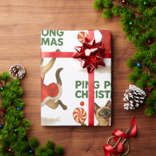 Ping Pong Weihnachtsmotiv für Siamkatzenliebhaber Geschenkpapier