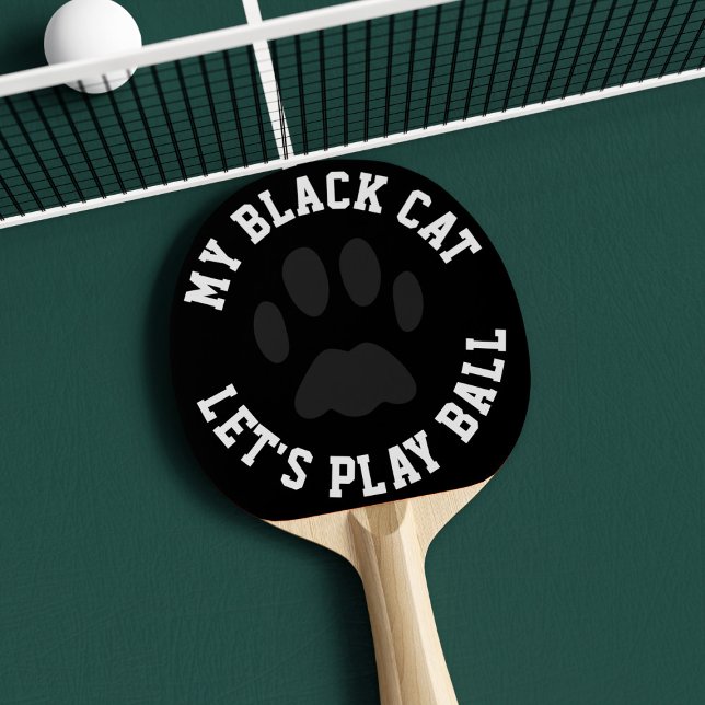 Pingpong Paddle Paddel mit schwarzem und weißem Pf Tischtennis Schläger (Let's play ball! Perfect ping pong paddle with space for your cat's name)