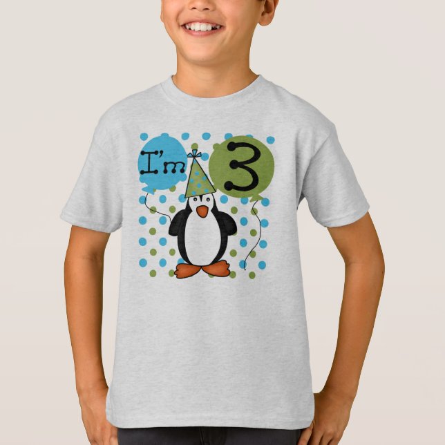 Pinguin-3. Geburtstag T-Shirt (Vorderseite)