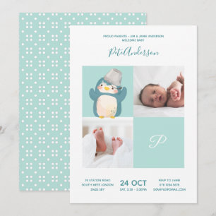 Pinguin • Alphabet Monogram Süße Babyparty Einladung