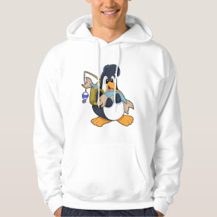 Pinguin als Angler mit Fisch Hoodie