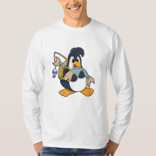 Pinguin als Angler mit Fisch T-Shirt