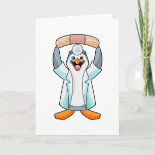 Pinguin als Arzt mit Pflaster Karte