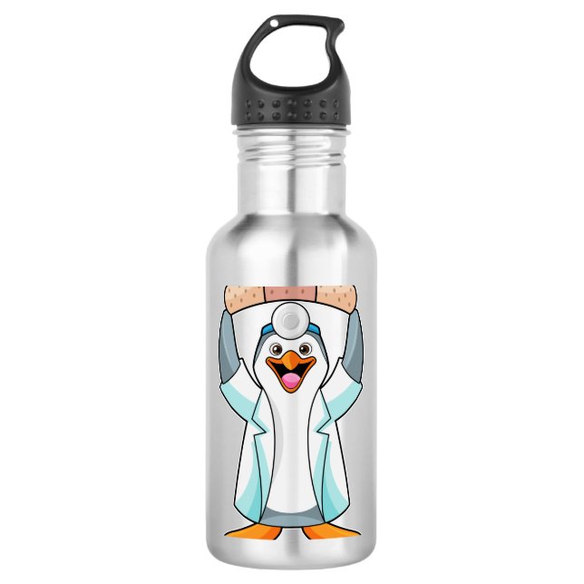 Pinguin als Arzt mit Plakat Edelstahlflasche (Vorderseite)