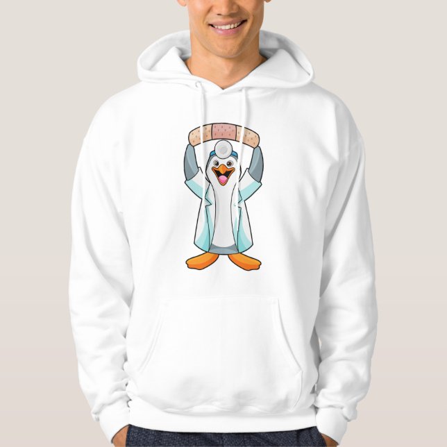 Pinguin als Arzt mit Plakat Hoodie (Vorderseite)