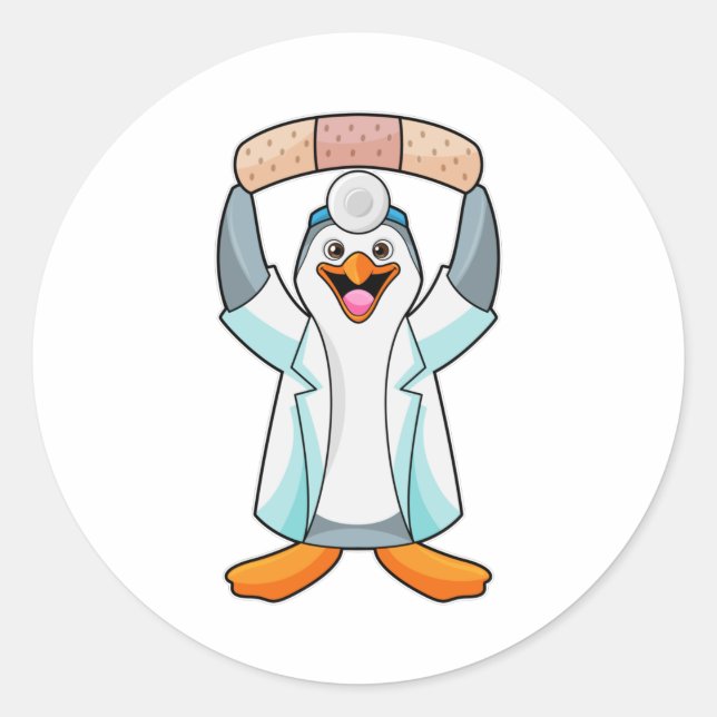 Pinguin als Arzt mit Plakat Runder Aufkleber (Vorderseite)