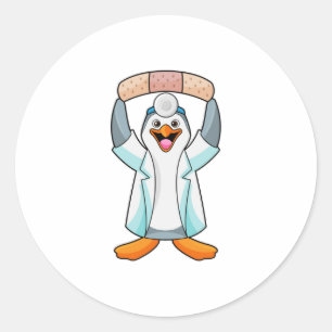 Pinguin als Arzt mit Plakat Runder Aufkleber
