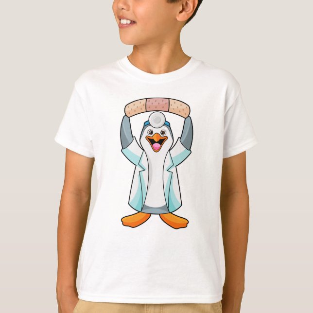 Pinguin als Arzt mit Plakat T-Shirt (Vorderseite)