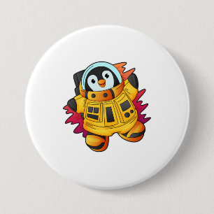 Pinguin als Astronaut im Anzug Button