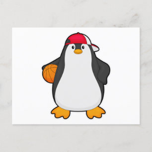 Pinguin als Basketballspieler mit Basketball Postkarte