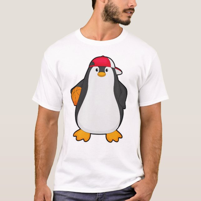 Pinguin als Basketballspieler mit Basketball T-Shirt (Vorderseite)