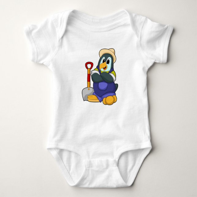 Pinguin als Bauer mit Shovel Baby Strampler (Vorderseite)
