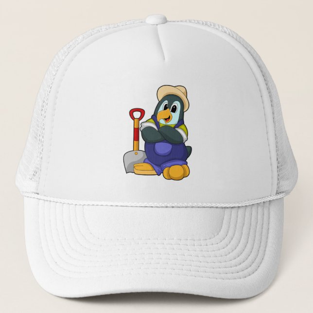 Pinguin als Bauer mit Shovel Truckerkappe (Vorderseite)