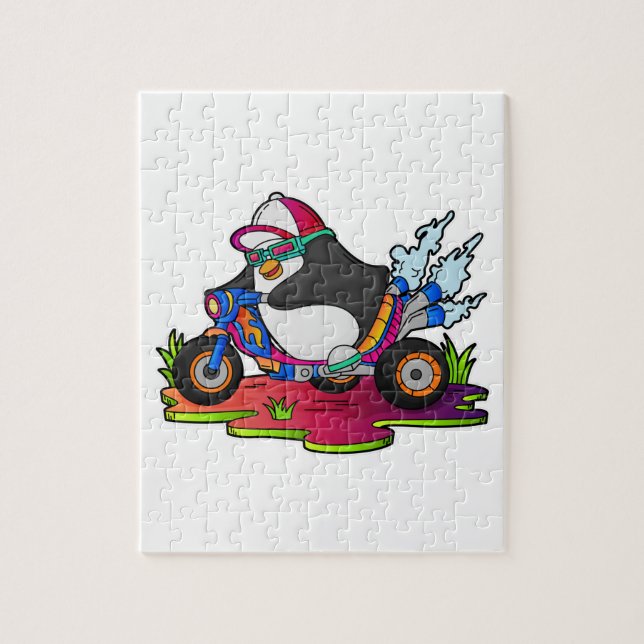 Pinguin als Biker mit Motorrad Puzzle (Vertikal)