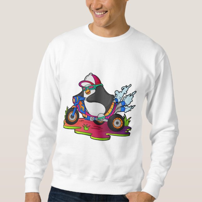 Pinguin als Biker mit Motorrad Sweatshirt (Vorderseite)