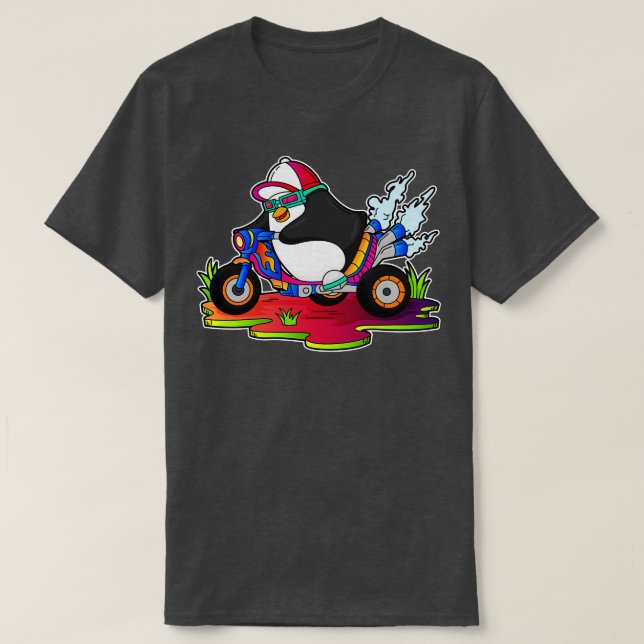 Pinguin als Biker mit Motorrad T-Shirt (Design vorne)