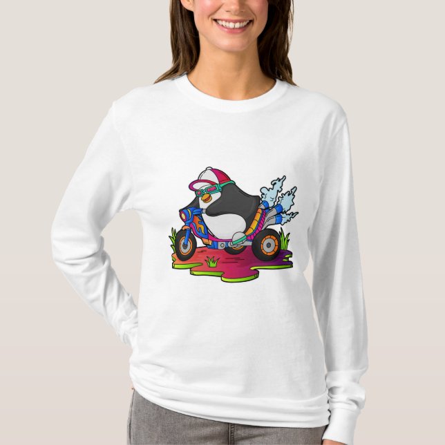 Pinguin als Biker mit Motorrad T-Shirt (Vorderseite)