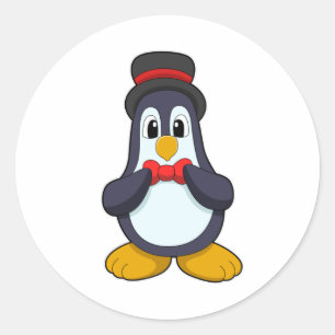Pinguin als Bräutigam mit Schleife und Hut Runder Aufkleber