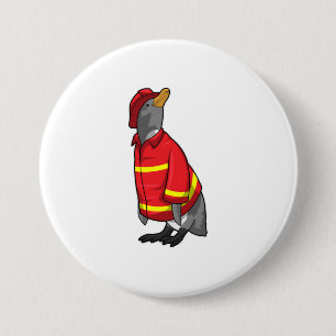 Pinguin als Feuerwehrmann mit Helmet Button