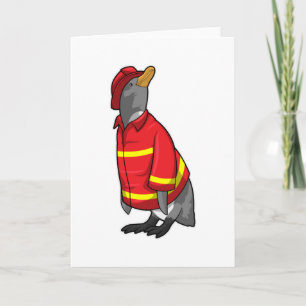 Pinguin als Feuerwehrmann mit Helmet Karte