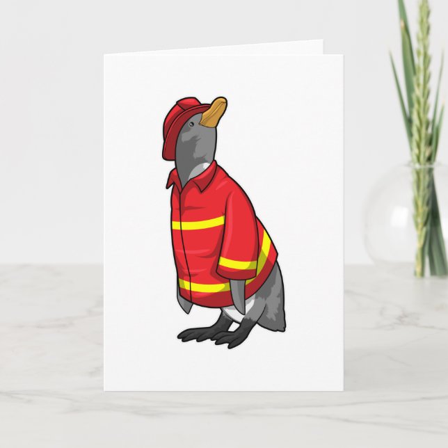 Pinguin als Feuerwehrmann mit Helmet Karte (Vorderseite)
