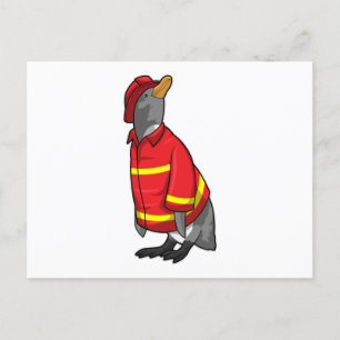 Pinguin als Feuerwehrmann mit Helmet Postkarte