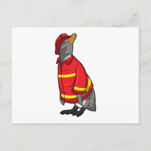 Pinguin als Feuerwehrmann mit Helmet Postkarte