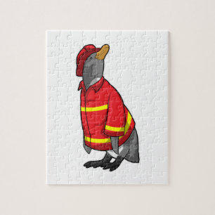 Pinguin als Feuerwehrmann mit Helmet Puzzle