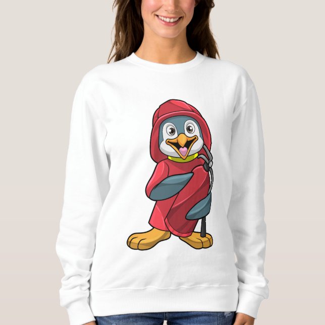 Pinguin als Feuerwehrmann mit Löschgerät Sweatshirt (Vorderseite)