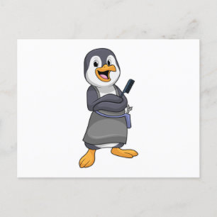 Pinguin als Friseur mit Kamm Postkarte